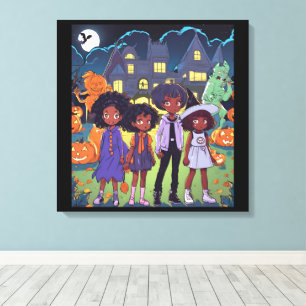 Black Kids Stumble On A Haunted Town Halloween Canvas Print