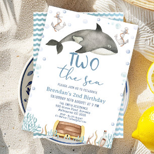 Black killer Whale Two the Sea 2nd Birthday Invitation