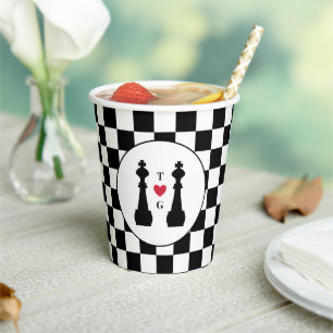 Black King Chess Pieces Gay Wedding Monogram Paper Cups