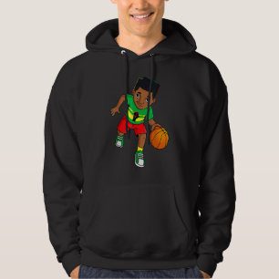 Black King Dribbling A Basketball Brown Skin Boys Hoodie