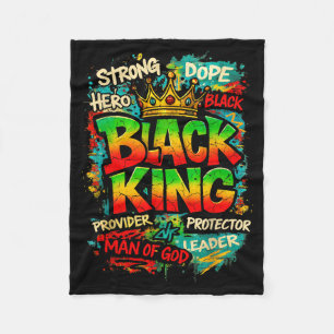 Black King Man Of God Strong Leader Melanin Black Fleece Blanket