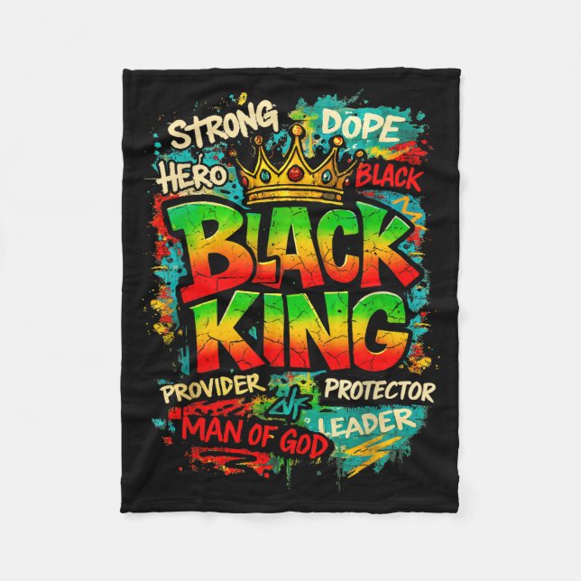 Black King Man Of God Strong Leader Melanin Black  Fleece Blanket (Front)