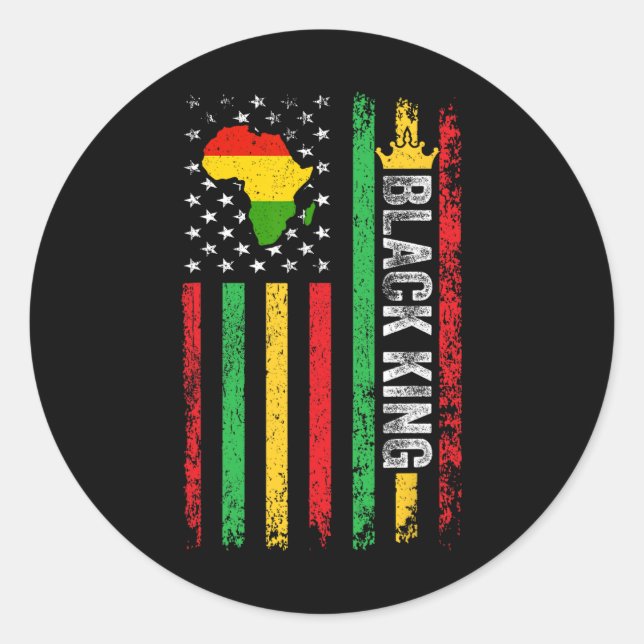 Black King Melanin African American Flag Black His Classic Round Sticker (Front)