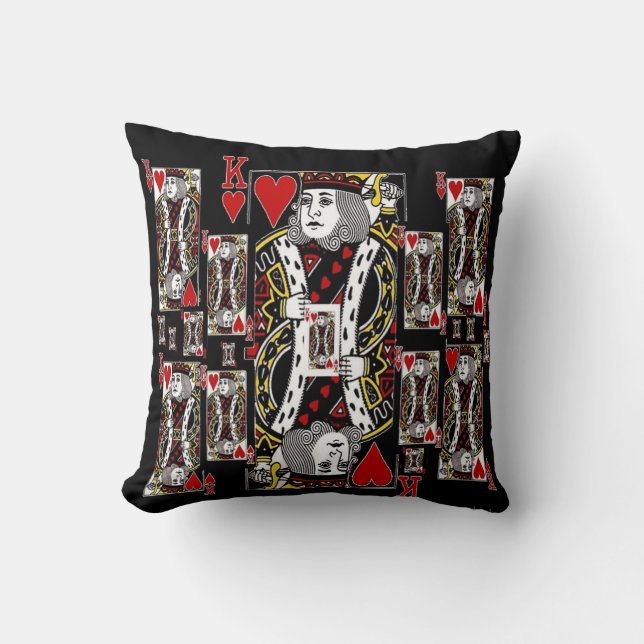 BLACK KING OF HEARTS CASINO PLAYING CARDS CUSHION (Front)