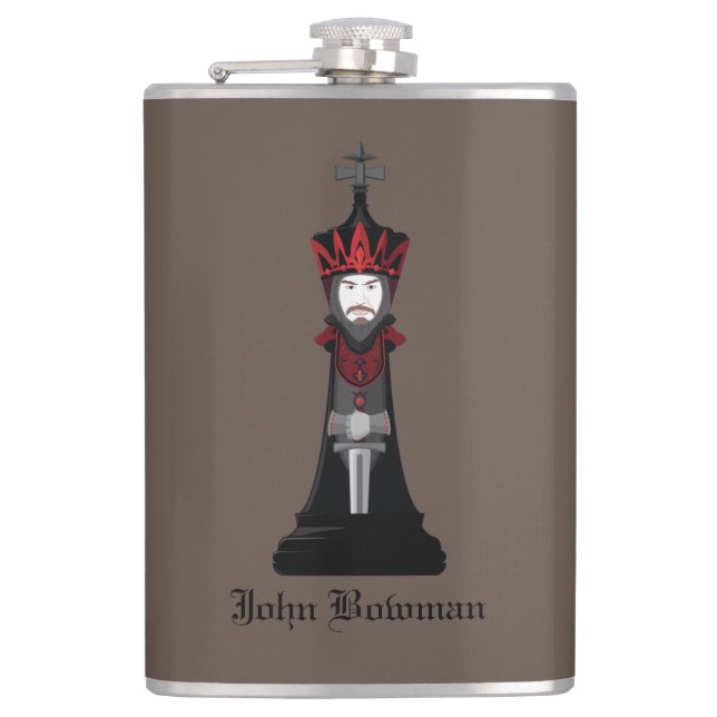 Black King / Personalised name Hip Flask (Front)