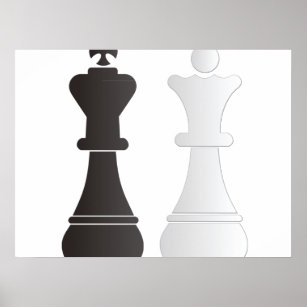 Black king white queen chess pieces poster