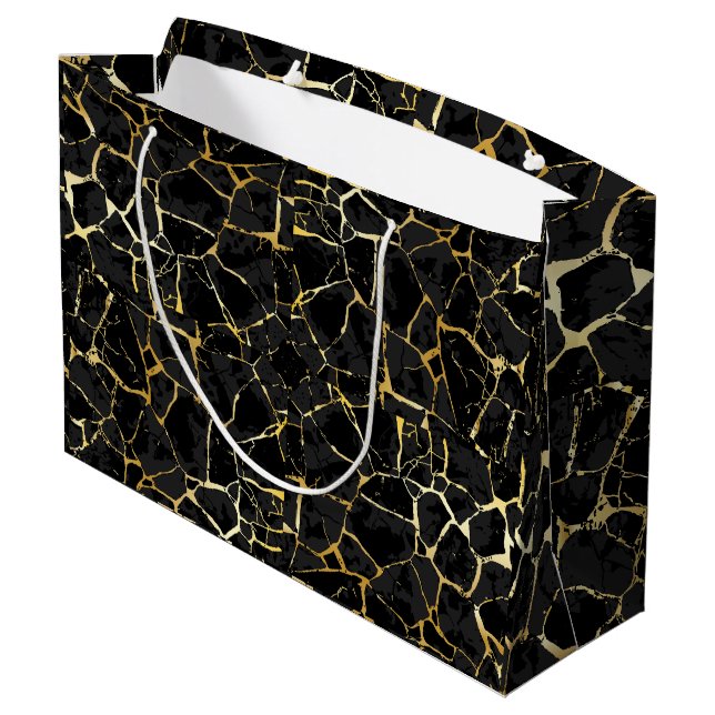 Black Kintsugi Gold Vein  Large Gift Bag (Back Angled)