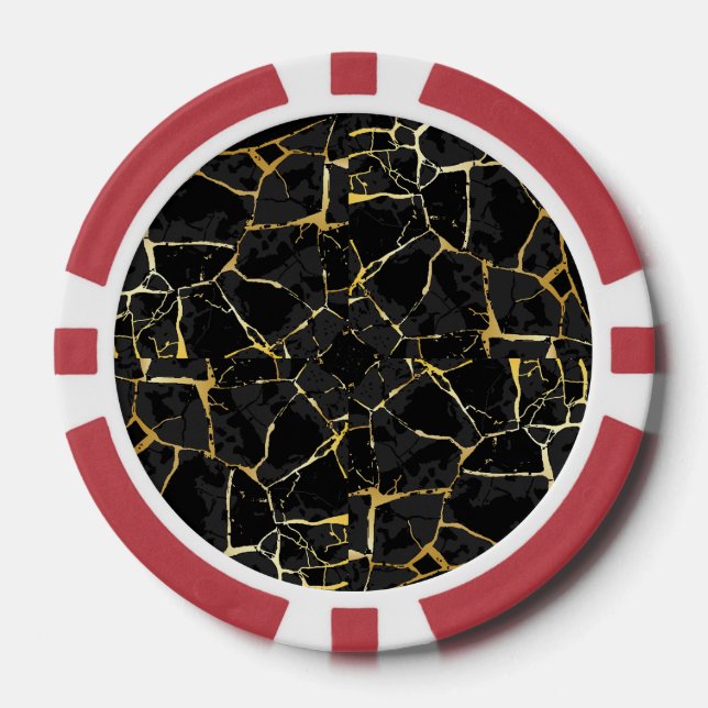 Black Kintsugi Gold Vein  Poker Chips (Front)