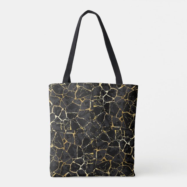 Black Kintsugi Gold Vein  Tote Bag (Back)