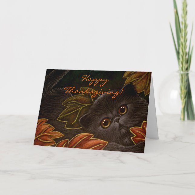 BLACK KITTEN CAT THANKSGIVING Card (Front)