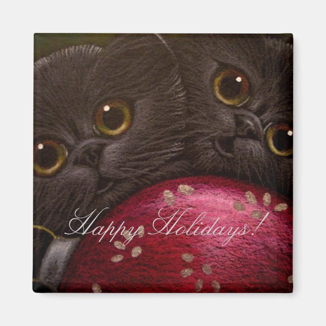 BLACK KITTEN CATS - HOLIDAY Magnet (Front)