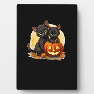 Black Kitten Cats Pumpkin Halloween Jack O Lantern Plaque
