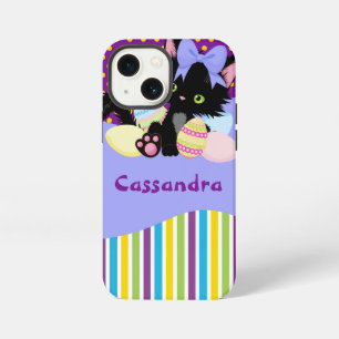 Black Kitten Easter Egg Dots and Stripes iPhone 13 Mini Case