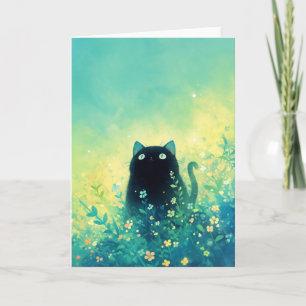 Black Kitten Floral Fantasy Card