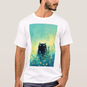 Black Kitten Floral Fantasy T-Shirt