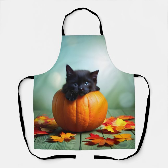Black Kitten In A Pumpkin Apron (Front)