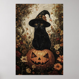 Black Kitten In A Witch's Hat With Pumpkin Print