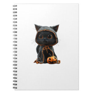 Black Kitten in Pumpkin Cape - Halloween Design Notebook