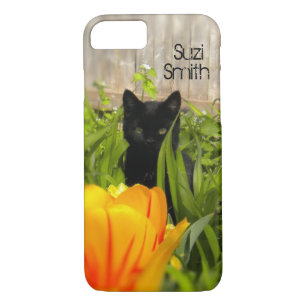 Black Kitten in the Garden iPhone 7 Case