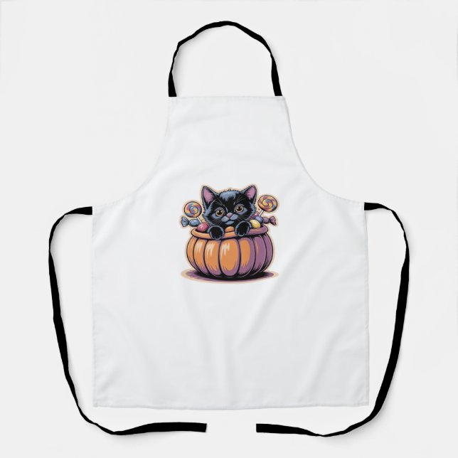 Black Kitten in Treat Bucket Classic T-Shirt Apron (Front)