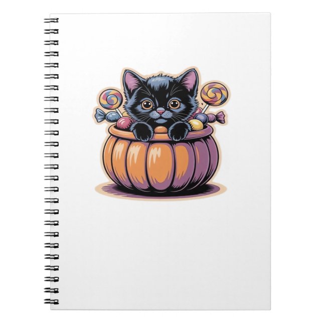 Black Kitten in Treat Bucket Classic T-Shirt Notebook (Front)