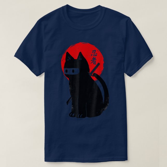 Black Kitten Ninja Cat Kitty Japanese Samurai Cat  T-Shirt (Design Front)