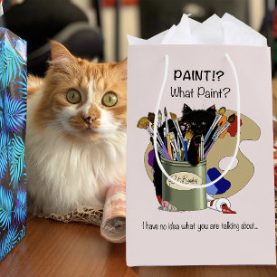 Black Kitten Paint Brush Jar Artist Cat Pink Medium Gift Bag