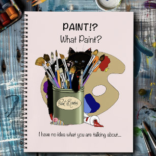 Black Kitten Paint Brush Jar Artist Cat Pink Notebook