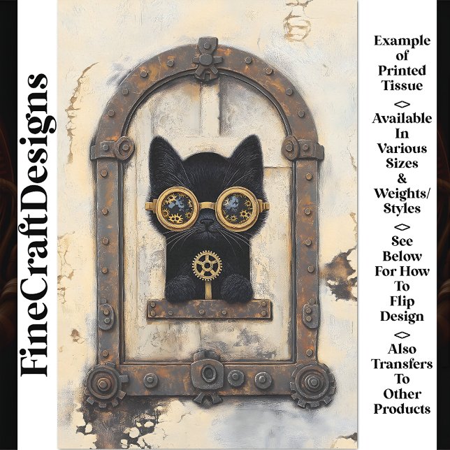 Black Kitten Peeking Through Hole AP1 Decoupage Tissue Paper (Creator Uploaded)