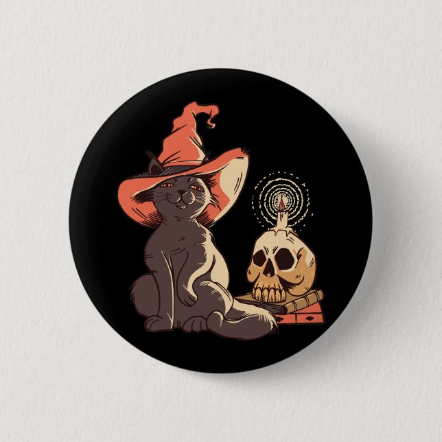 Black Kitten Witch Halloween Design 6 Cm Round Badge (Front)