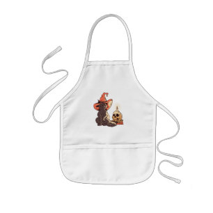 Black Kitten Witch Halloween Design Kids Apron