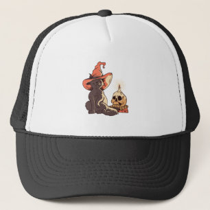 Black Kitten Witch Halloween Design Trucker Hat