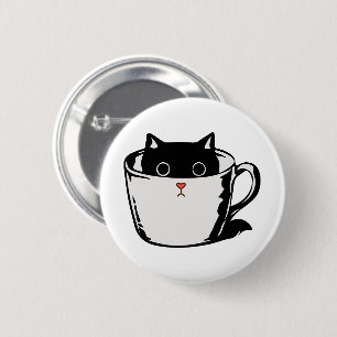 Black kitten with red nose hiding in a cup 6 cm round badge