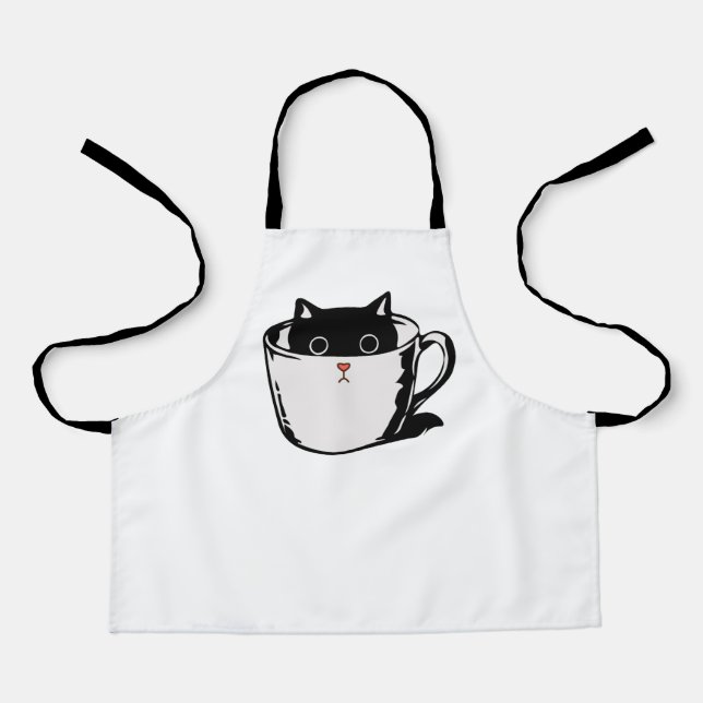 Black kitten with red nose hiding in a cup apron (Front)