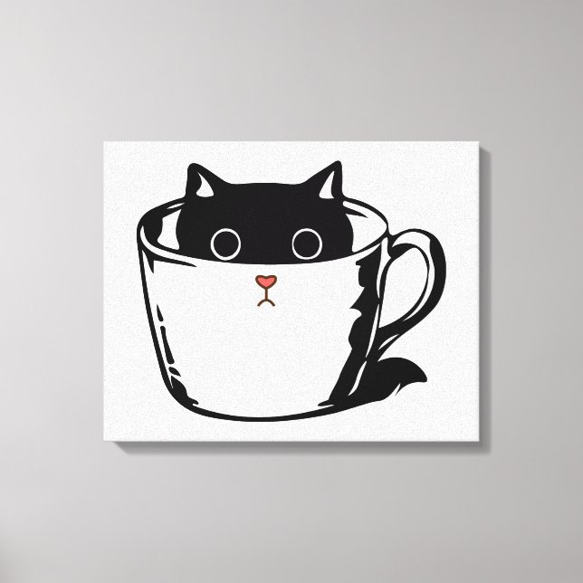 Black kitten with red nose hiding in a cup canvas print (Front)