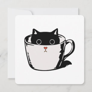 Black kitten with red nose hiding in a cup holiday card