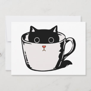 Black kitten with red nose hiding in a cup holiday card