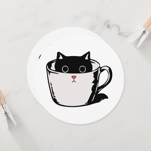Black kitten with red nose hiding in a cup invitation (Front/Back In Situ)