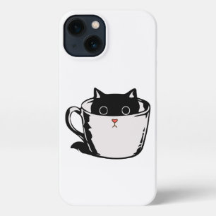Black kitten with red nose hiding in a cup iPhone 13 case