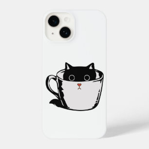 Black kitten with red nose hiding in a cup iPhone 14 case
