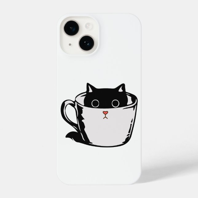 Black kitten with red nose hiding in a cup iPhone case (Back)