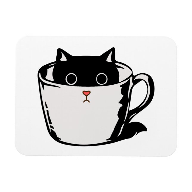 Black kitten with red nose hiding in a cup magnet (Horizontal)