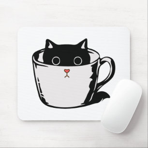 Black kitten with red nose hiding in a cup mouse mat