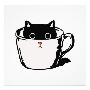 Black kitten with red nose hiding in a cup photo print