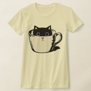 Black kitten with red nose hiding in a cup T-Shirt