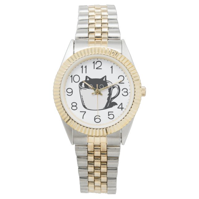 Black kitten with red nose hiding in a cup watch (Front)