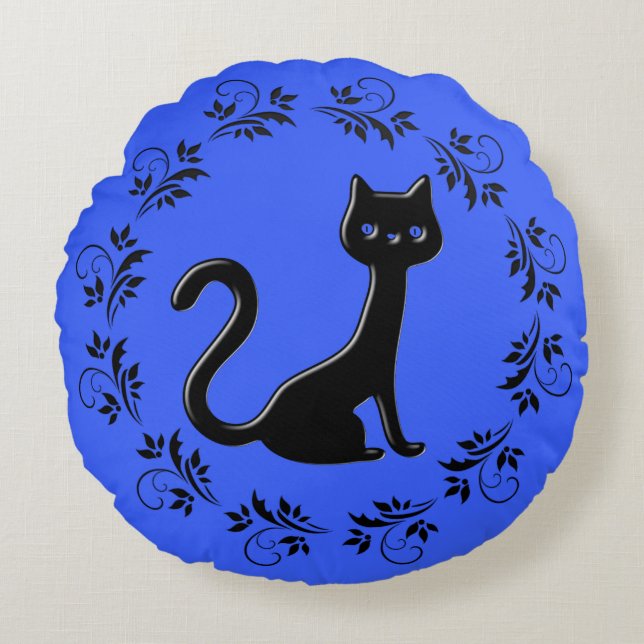 Black Kittens Cartoon 10 Round Cushion (Front)
