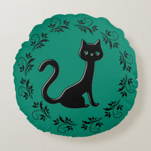 Black Kittens Cartoon 4 Round Cushion