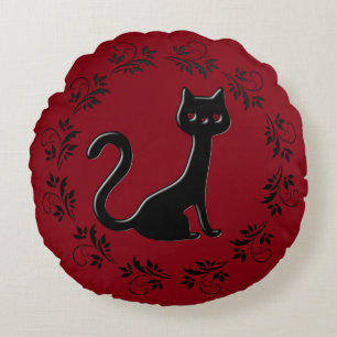 Black Kittens Cartoon 6 Round Cushion