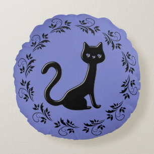 Black Kittens Cartoon 9 Round Cushion